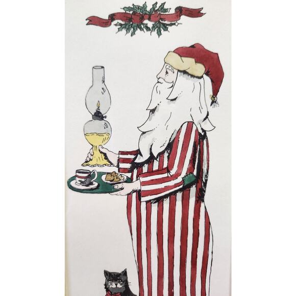 Signed Numbered Framed Santa Claus Midnight Snack Handpainted Christmas Art - Picture 4 of 5